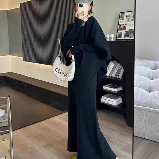 Damen Elegantes Strickkleid mit weitem Schnitt und Puffärmeln EB