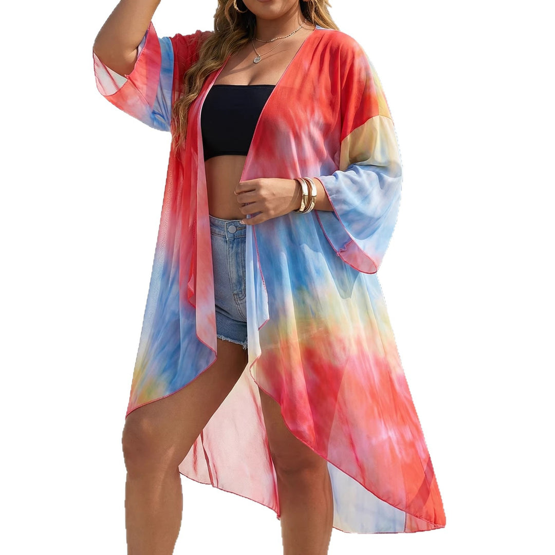 Damen transparenter Strandkimono mit trendigem Ombre-Design EB