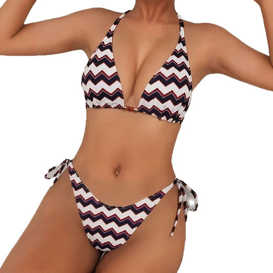 Damen Triangel-Bikini mit stylischem Wellenmuster EB