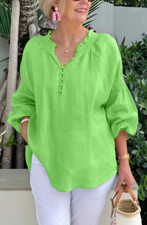Damen luftige Bluse mit Smock-Ärmeln EB