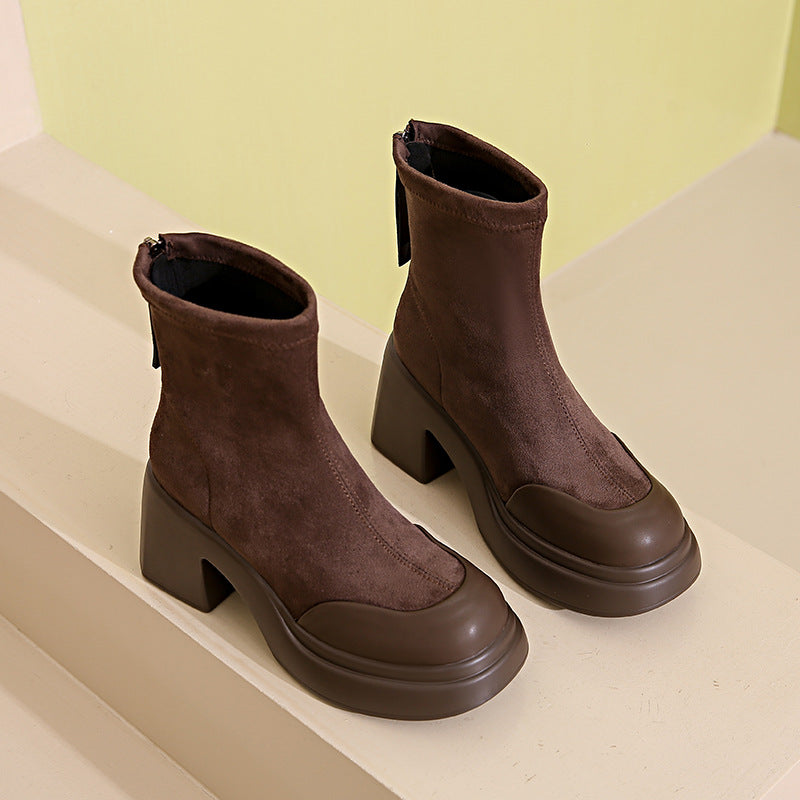 Damen Hohe Plateau-Stiefeletten aus velourslederlook EB