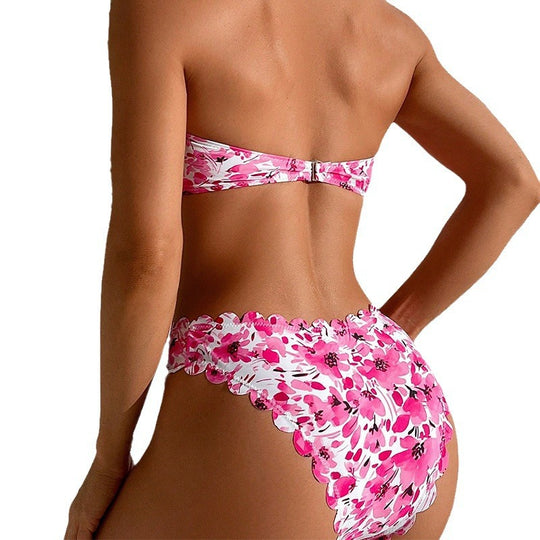 Damen Bandeau-Bikini mit floralen Rüschen EB