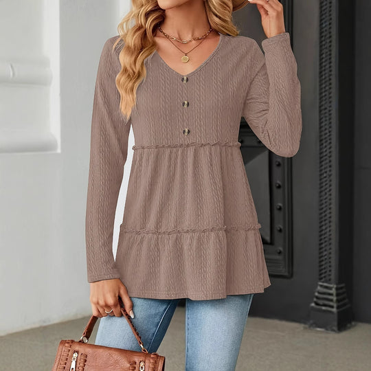 Damen Langarm Tunika mit Knopfdetail und Volant EB