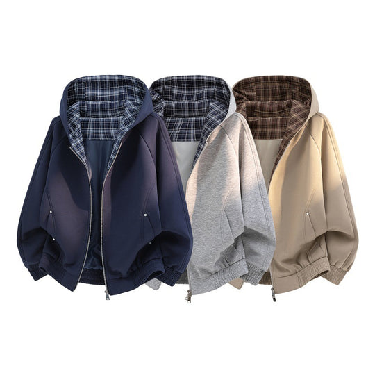 Damen lässiger Sweat-Bomber mit gesteppter Karofütterung in Kapuze und elastischem Saum EB
