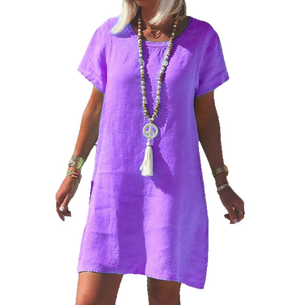 Damen Leichtes Strandkleid aus atmungsaktivem Leinen EB