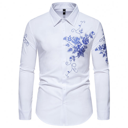 Herren Langarmhemd mit floralen Stickereien EB