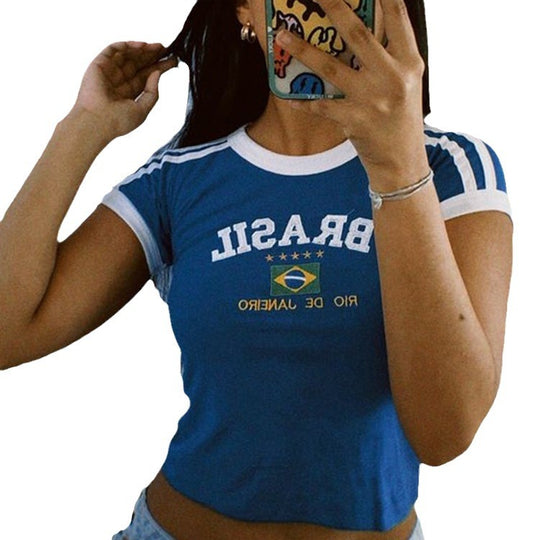 Damen Sportliches T-Shirt mit Brasil-Motiv und sportlichem Schnitt EB