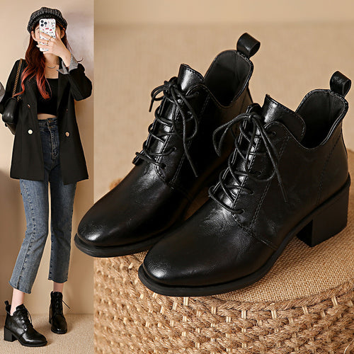 Damen Modische Schnür-Stiefeletten mit elegantem Blockabsatz EB