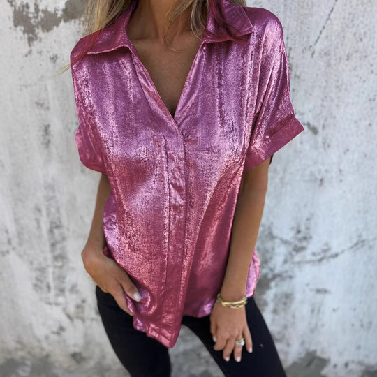 Damen Satinbluse mit modischem Kragen und elegantem Schnitt EB