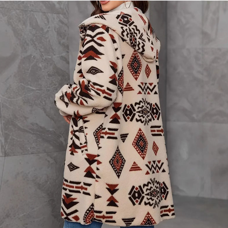 Damen Plüschjacke mit Ethno-Muster EB