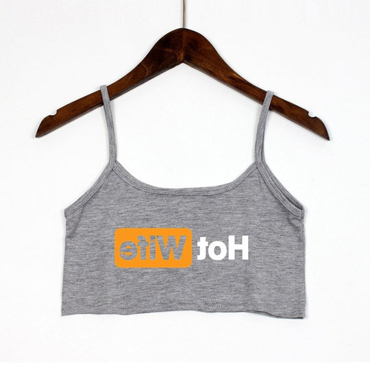 Damen Crop-Top mit modernen Schriftzügen und verstellbaren Trägern EB