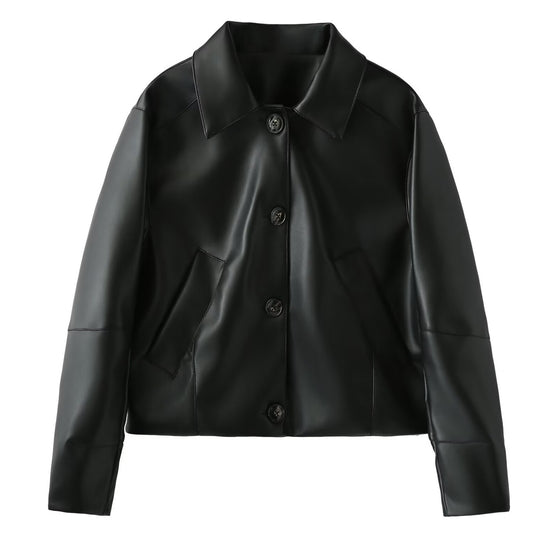 Damen Kunstlederjacke mit modernen Knopfdetails EB