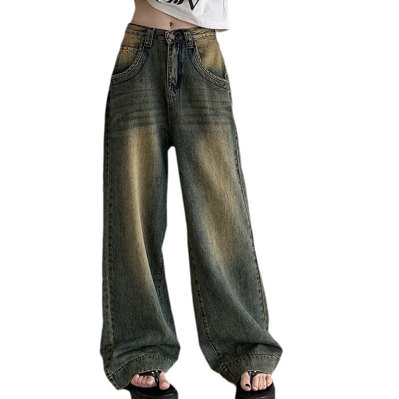 Damen Weite Jeans im lässigen Vintage-Stil mit hohem Bund EB