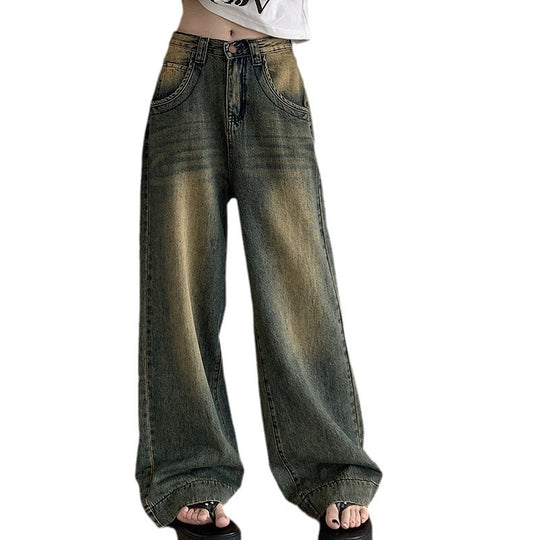 Damen Weite Jeans im lässigen Vintage-Stil mit hohem Bund EB