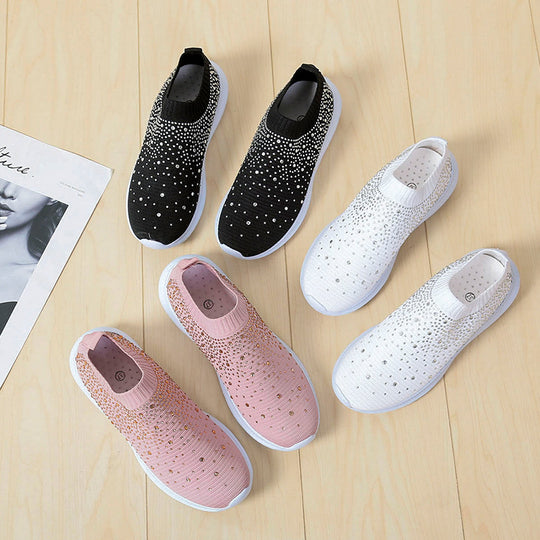 Damen Atmungsaktive Slip-On Sneakers mit funkelnden Strassdetails EB