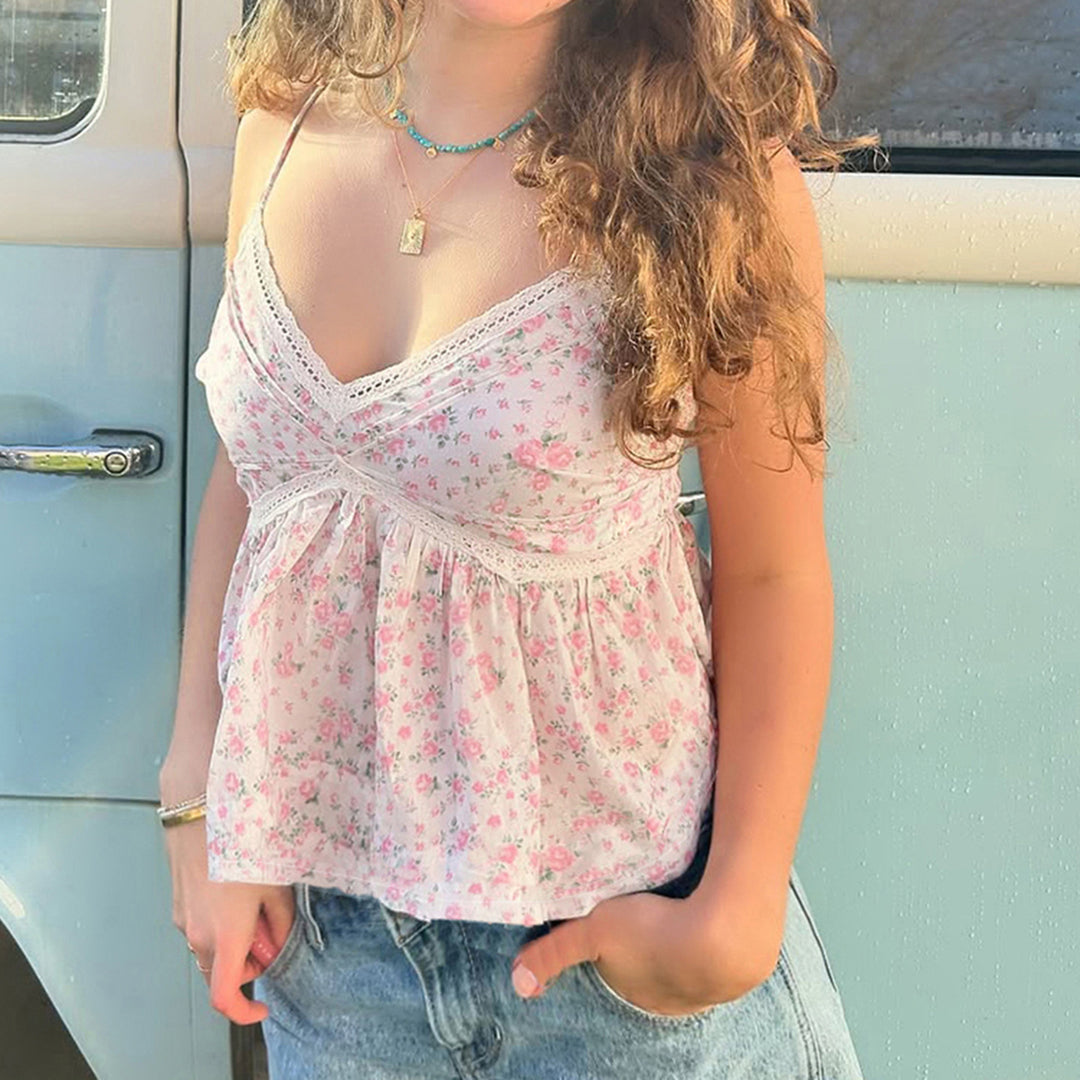 Damen Spitzen-Cami-Top mit floralem Design und lockerem Schnitt EB