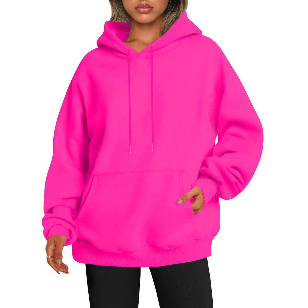 Damen nan Oversize-Kapuzenpullover mit verlängertem Rückenteil, innen angerautem Fleece und Kängurutasche EB