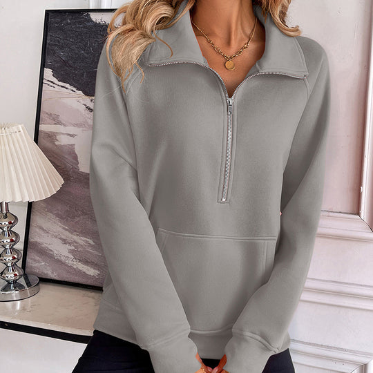 Damen Sweatshirt mit hohem Kragen und Reißverschluss EB