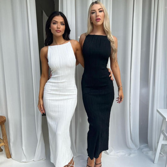 Damen Maxikleid im eleganten Wellenmuster mit Spaghettiträgern EB