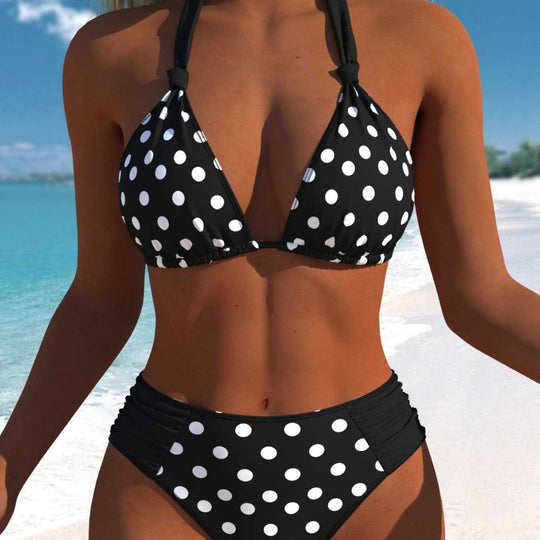 Damen Bikini-Set mit modernen Polka-Dots und hoch taillierter Bikini-Hose EB