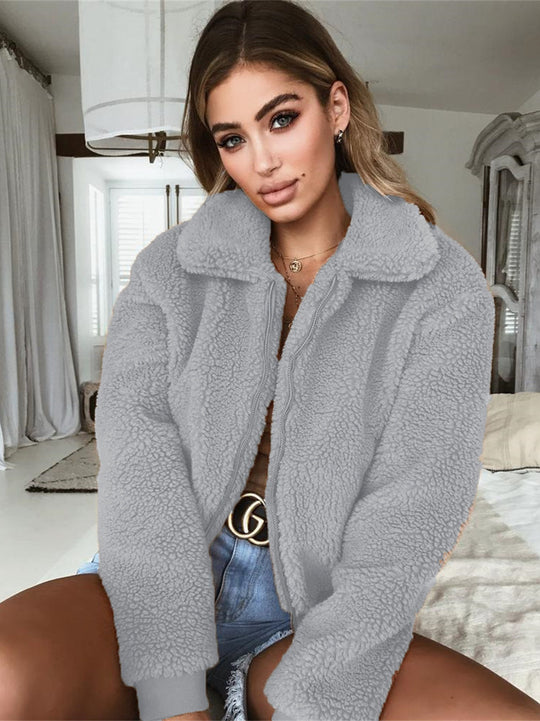 Damen Kuschelige Teddyjacke mit hohem Kragen EB