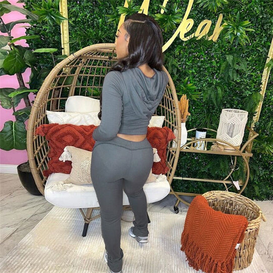 Damen Sportliches Jogginganzug-Set mit figurbetontem Schnitt und praktischen Taschen EB