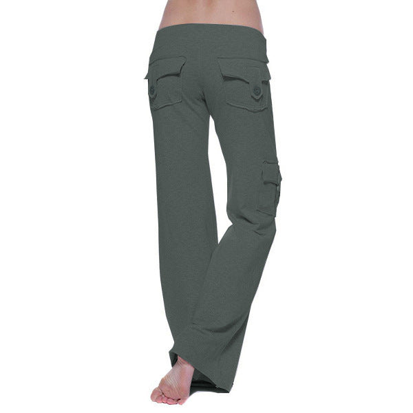 Damen nan lässige Low-Rise Cargo-Loungehose mit weitem Bein, breitem Komfortbund und dekorativen Klappentaschen EB
