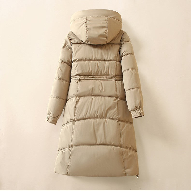 Damen Lange, warme Pufferjacke mit praktischen Taschen und Kapuze EB
