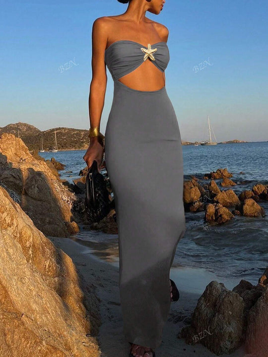 Damen Wickelkleid mit aufregendem Cut-Out und glamourösem Detail EB