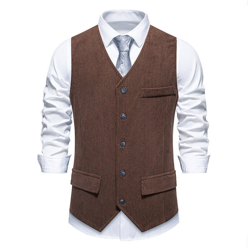 Herren elegante Anzugweste im klassischen Herringbone-Design mit praktischen Taschen EB