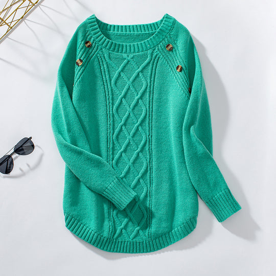 Damen Strickpullover mit dekorativem Zopfmuster und Knopfdetails EB