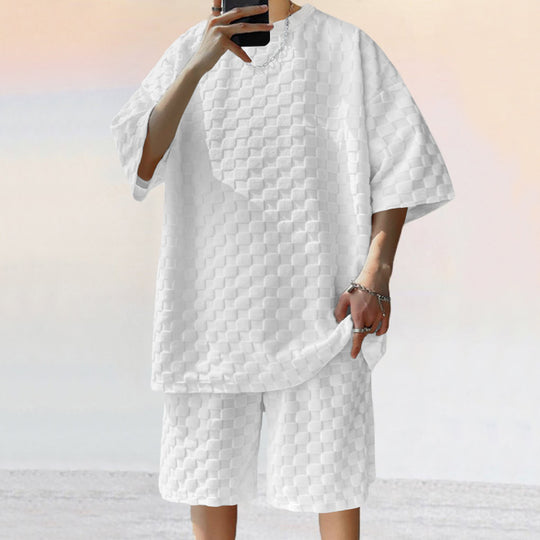Herren lässiges Set aus strukturiertem Oberteil und Shorts EB