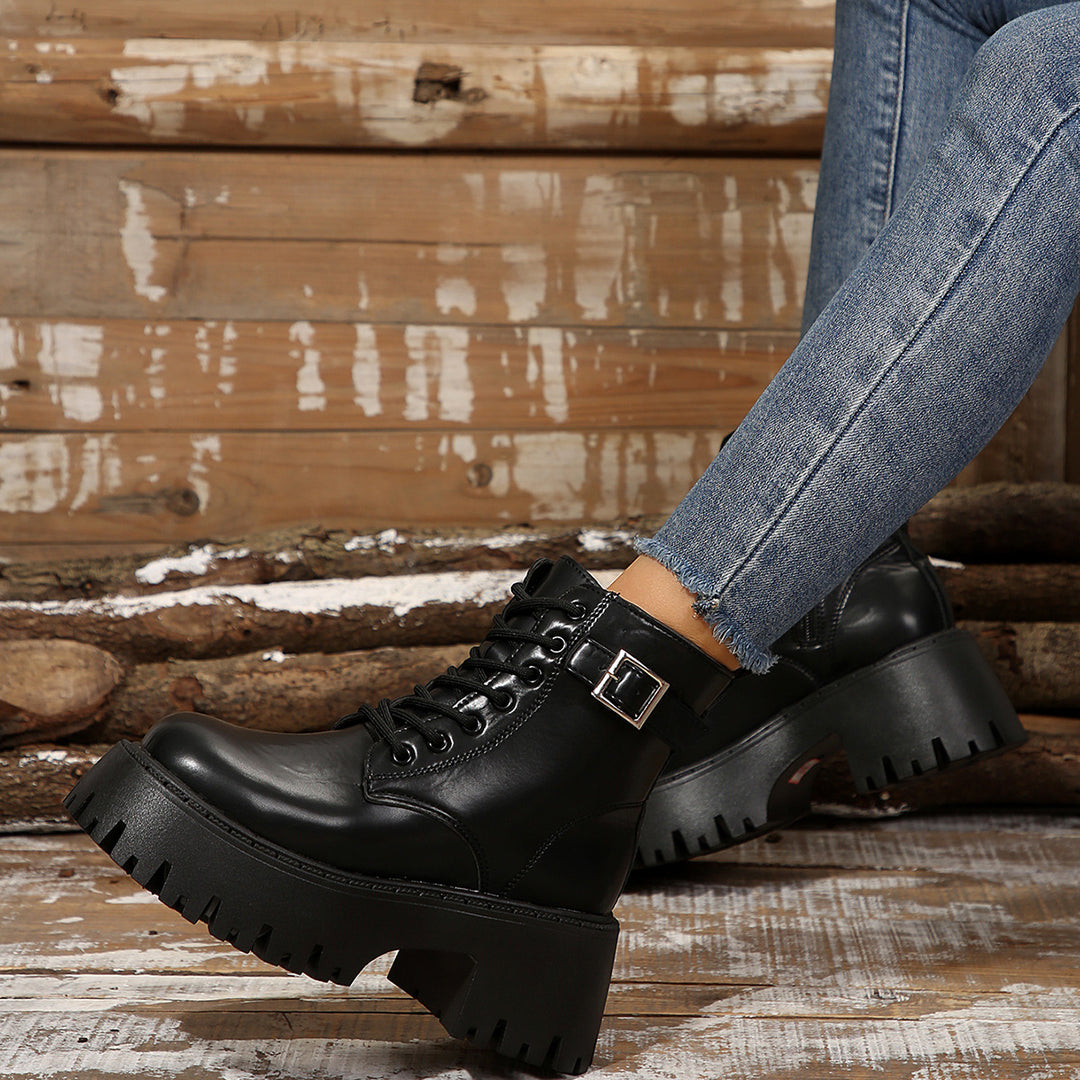 Damen Robuste Schnürstiefel mit Stylischem Profilsohle EB