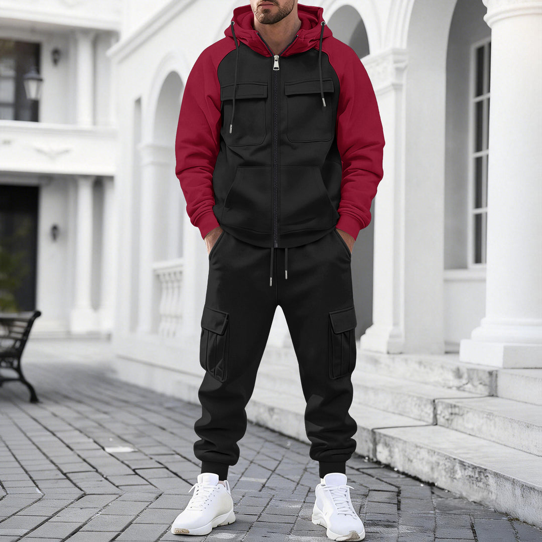 Herren nan Kapuzen-Sweatset mit Reißverschluss und funktionaler Cargohose EB