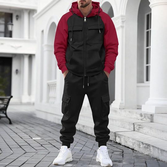 Herren nan Kapuzen-Sweatset mit Reißverschluss und funktionaler Cargohose EB