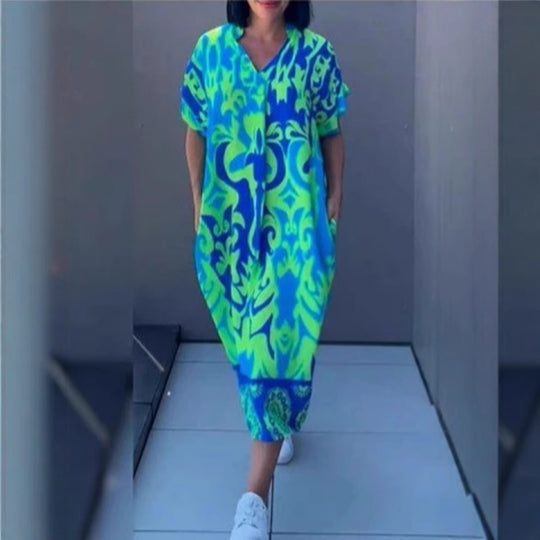 Damen Luftiges Freizeitkleid mit V-Ausschnitt und praktischen Taschen EB