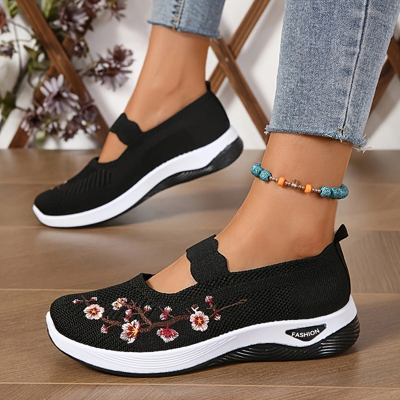 Damen modische Stoffschuhe mit elastischem Riemen und floralem Design EB
