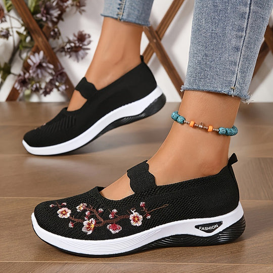 Damen modische Stoffschuhe mit elastischem Riemen und floralem Design EB