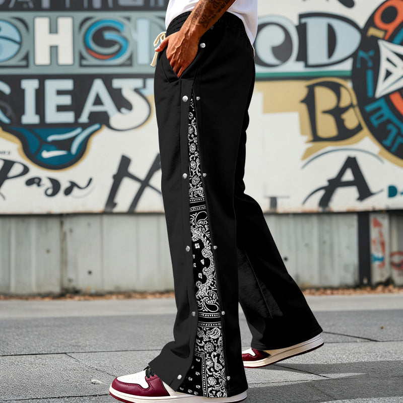 Herren nan weit geschnittene Snap-Front Jogginghose mit Paisley-Seiteneinsatz und elastischem Komfortbund EB