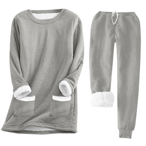 Damen Kuschelige Loungeanzug mit Fleece-Innenfutter und praktischen Taschen EB