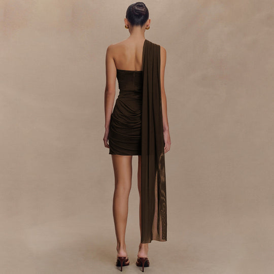 Damen Cocktailkleid mit asymmetrischem Oberteil und elegantem Drapierungsdesign EB