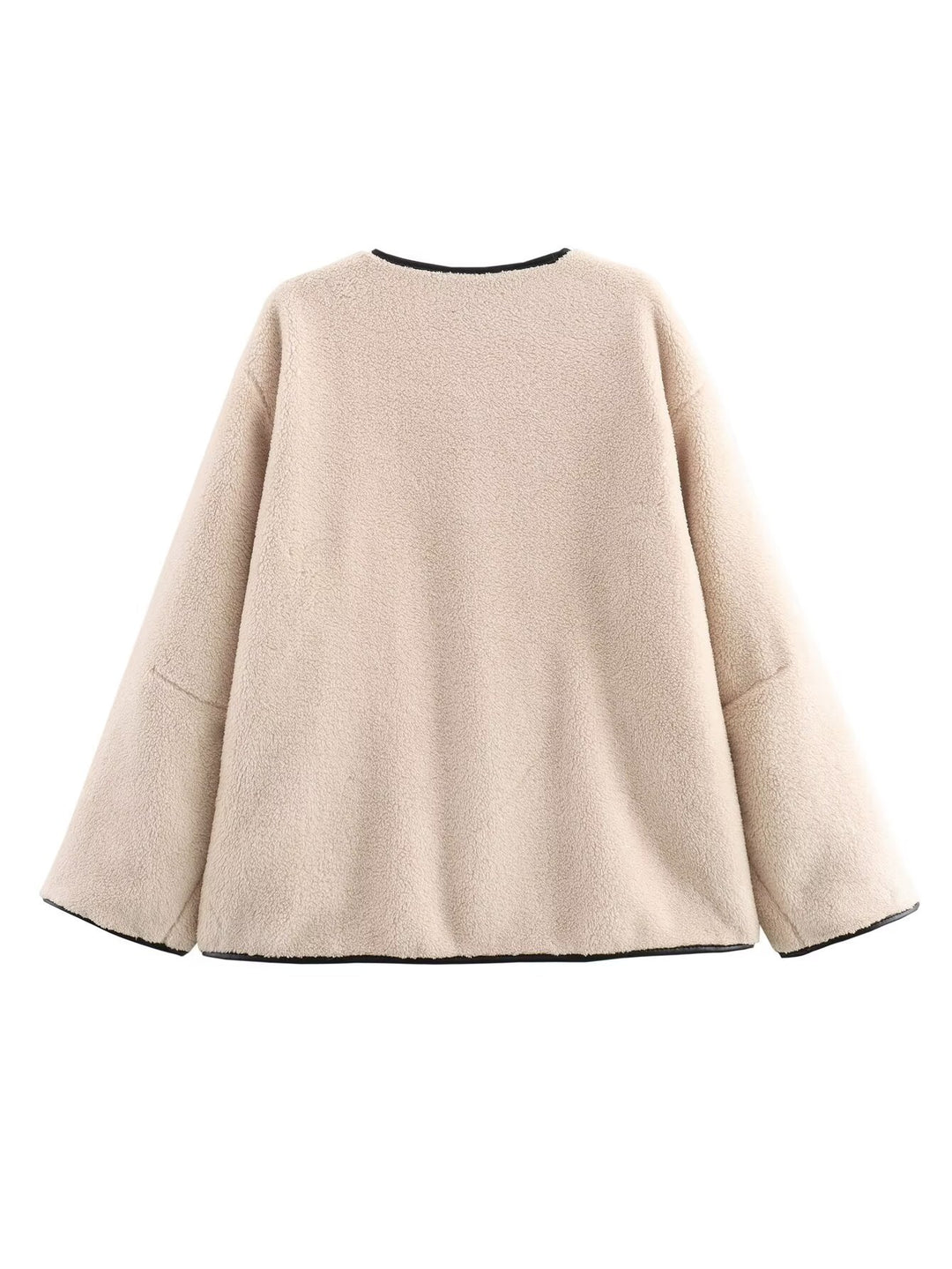 Damen Kuschelige Fluff-Jacke mit Knopfverschluss und praktischen Taschen EB