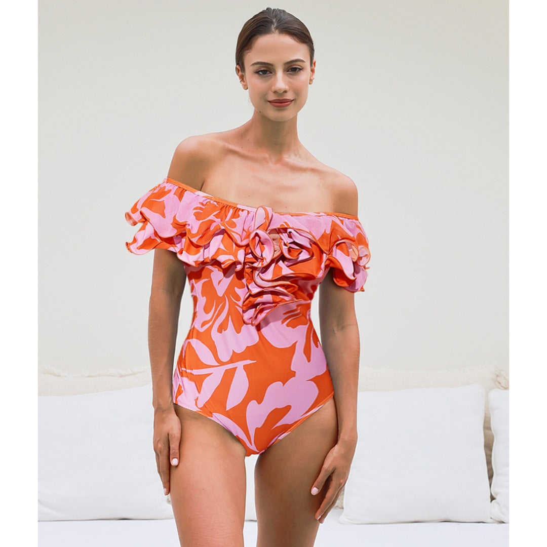 Damen Einteiliger Badeanzug mit eleganten Rüschendetails EB