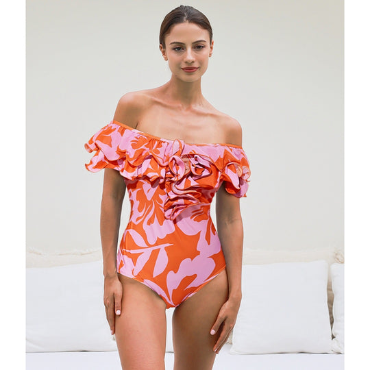 Damen Einteiliger Badeanzug mit eleganten Rüschendetails EB