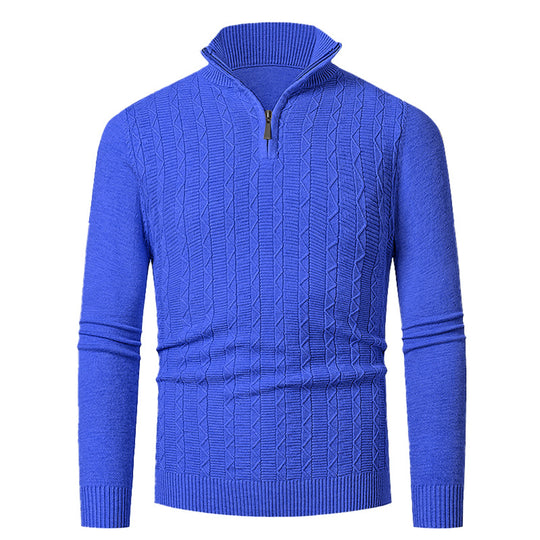 Herren Strickpullover mit hohem Kragen und feinem Zopfdesign EB