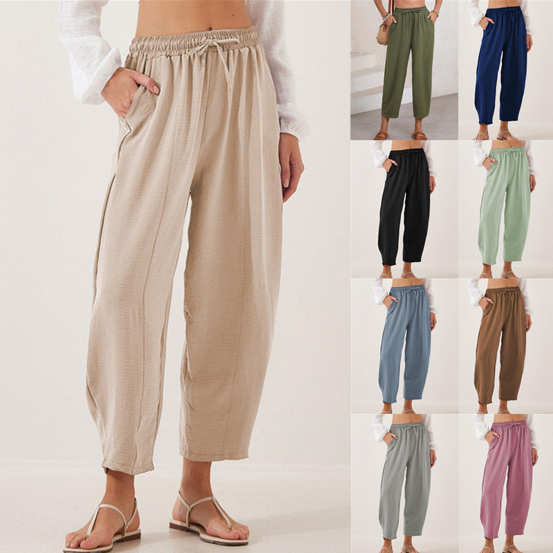 Damen lockere Freizeithose mit elastischem Bund und seitlichen Taschen EB