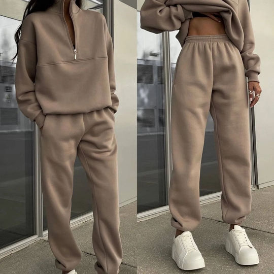 Damen nan Oversize Half-Zip Sweatshirt mit Stehkragen und weicher Jogginghose EB