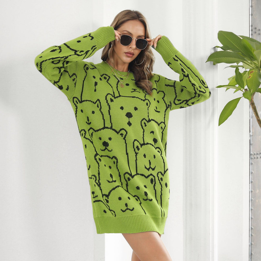 Damen Oversized Pullover mit fröhlichem Bärenmotiv EB