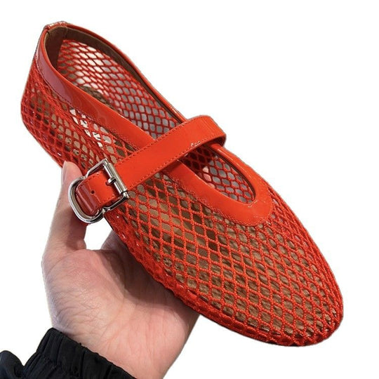 Damen Netz-Ballerinas mit elegantem Riemen und bequemer Sohle EB