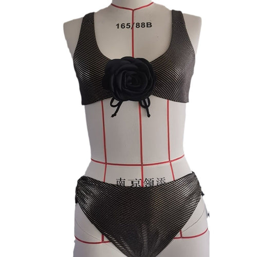 Damen eleganter Bikini mit floraler Applikation EB